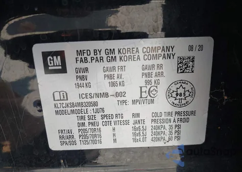 2021 Chevrolet Trax Fwd Ls from USA, damaged, VIN KL7CJKSB4MB320580